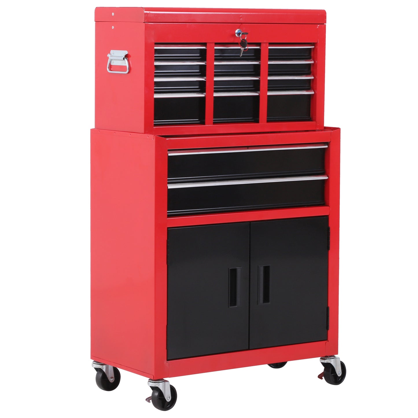 Gereedschapswagen – Werkplaatswagen – Gereedschapstrolley – Gereedschapskar – Gereedschapskast – 6 Lades + Afneembare Gereedschapskist – Stalen Constructie – Rood/Zwart
