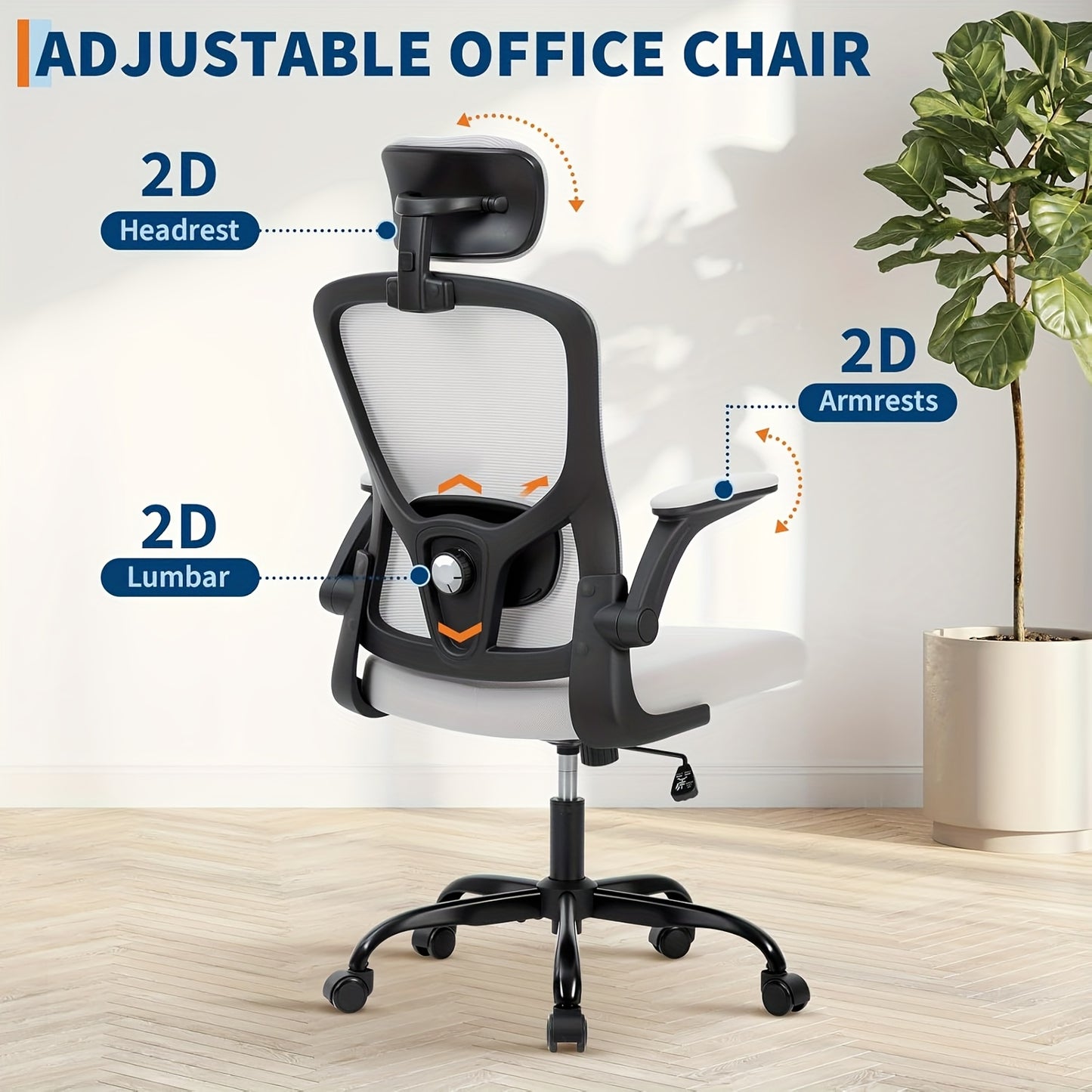 Ergonomische Bureaustoel – Kantoorstoel – Computastoel – Gamestoel – Werkstoel – Verstelbare Hoofdsteun & Armleuningen – Ademend Mesh & 360° Draaibaar