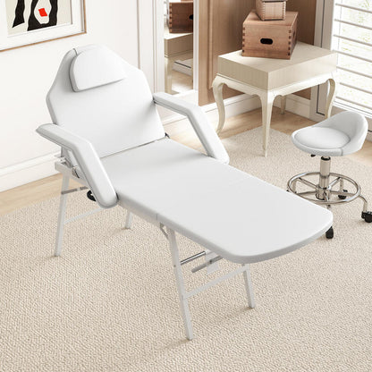 Portable Massage Table, Foldable Massage Bed with Artificial Leather Cover, Foam Cushioning, Steel Frame, White