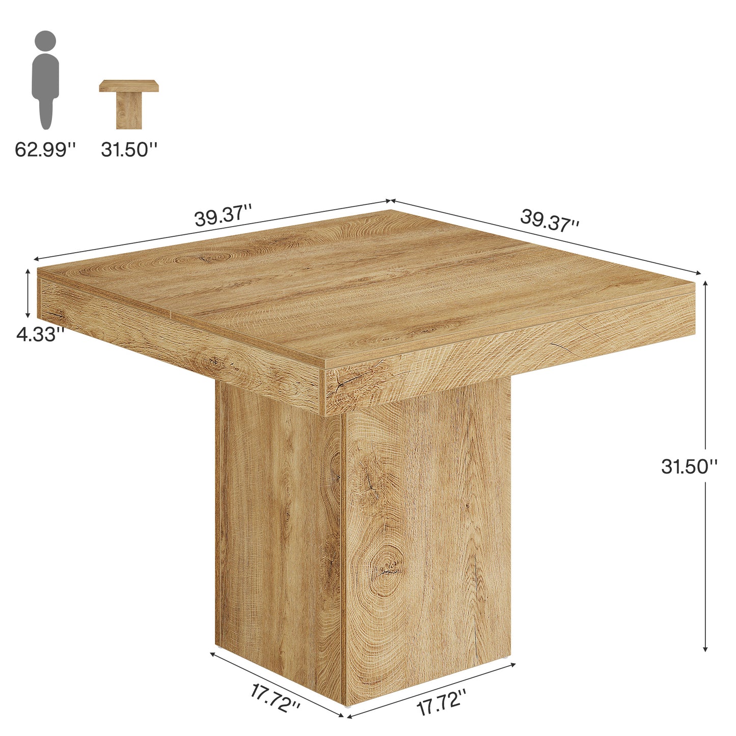 Eettafel – Tafel – Keukentafel – Vierkante Tafel – Eetkamertafel – 100x100 cm – Lichtbruin Hout – Stevig Dik Blad