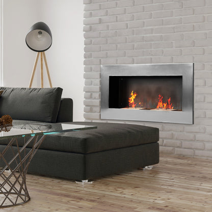 Wandhaard Bio-ethanol – Inbouw Haard – Elektrische Open Haard – Sfeerverwarming – Design Haard – Roestvrij Staal – 110 x 54 cm – 3 Uur Brandduur