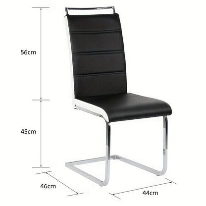 Eetkamerstoelen – Stoelen – Kuipstoelen – Barstoelen – Keukenstoelen – Zwarte Kunstleren Zitting – Ergonomische Gebogen Rugleuning – Roestvrijstalen Frame – Max. Draagvermogen 150 kg – Set Van 2