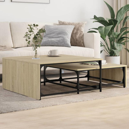 2pcs Coffee Table Set Processed Wood And Metal Sonoma Oak Color