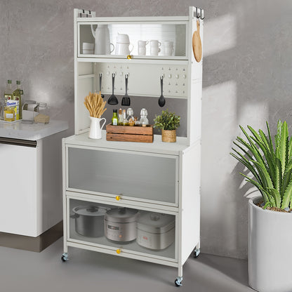 Keukenrek – Keukenkast – Keuken Organiser – Staand Rek – Opbergrek – 5 Laags – Roestvrij Staal – Wieltjes Met Rem