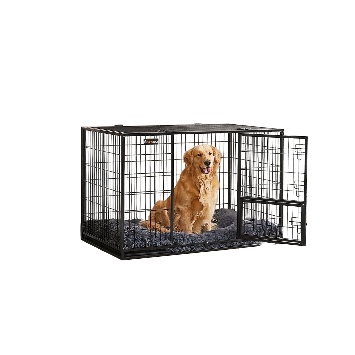 Hondenkooi – Hondenbench – Hondenkennel – Hondenren – Hondenhok – Zwart Stalen Frame – Dubbele Deuren 122x74,5x80,5 cm