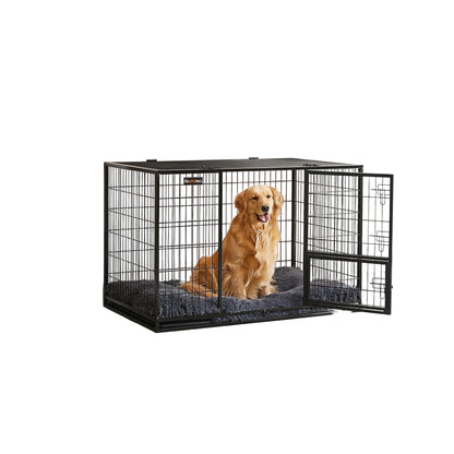 Hondenkooi – Hondenbench – Hondenkennel – Hondenren – Hondenhok – Zwart Stalen Frame – Dubbele Deuren 122x74,5x80,5 cm
