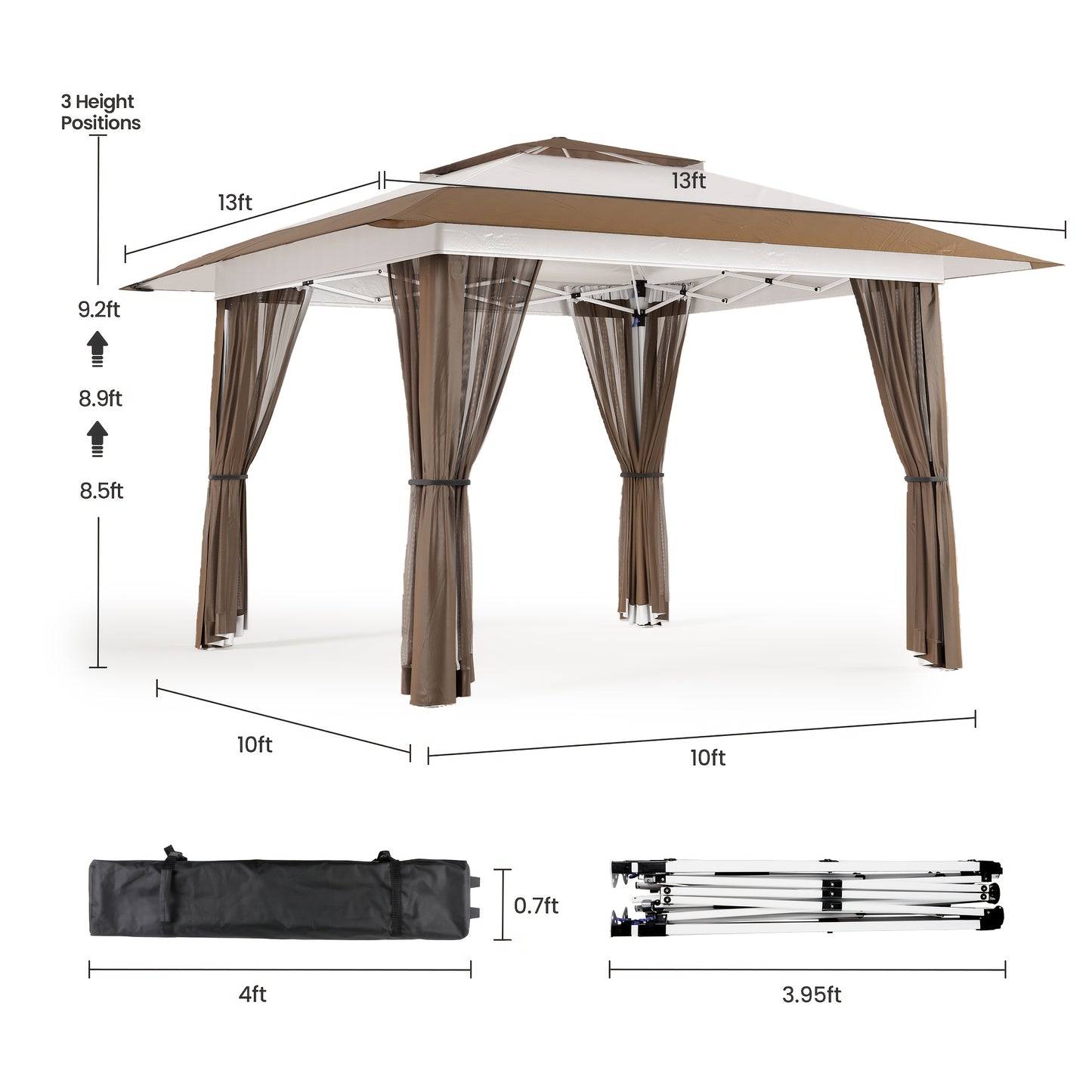 Partytent – Tuinpaviljoen – Pop-up Tent – Vouwtent – Overkapping – Waterdicht – Verstelbare Hoogte – Inclusief Muskietennet – Beige