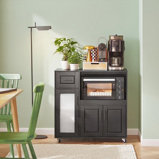 Keukentrolley – Serveerwagen – Keukenwagen – Keukenrek – Opbergkar – MDF Zwart – 88,5x89x40 cm – 60 kg Draagvermogen