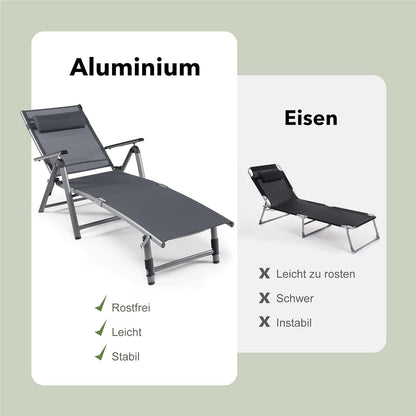 Buitenzonligstoel – Tuinstoel – Ligstoel – Zonnestoel – Inklapbare Ligstoel – Aluminium Frame – 8-Standen Rugleuning – Sneldrogende Stof
