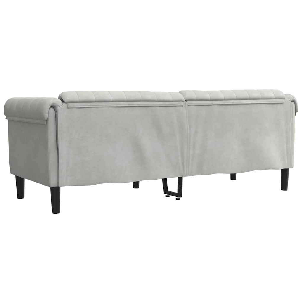 3-zitsbank – 3-zits sofa – gestoffeerde bank – zitbank – velours bank – lichtgrijs – zacht fluweel – comfortabel zitcomfort
