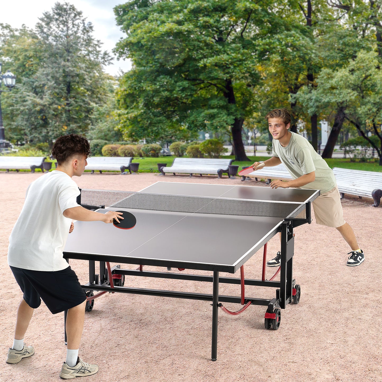Tafeltennistafel – Pingpongtafel – Tafeltennis Set – Opvouwbare Tafel – 108×60×30 Inch – Weerbestendig Aluminium-Plastic Blad – Vergrendelbare Mobiele Wielen