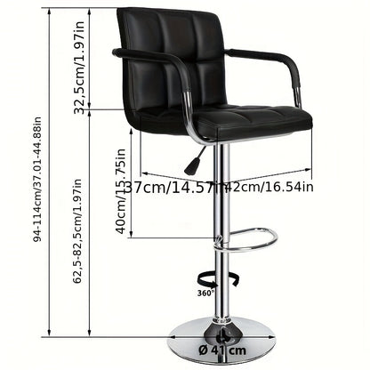 Barstoel – Barkruk – Keukenstoel – Bistrostoel – Barstoelen Set Van 2 – Verstelbare Hoogte 63,5-83,8 cm – 360° Draaibaar Met PU Bekleding En Voetsteun