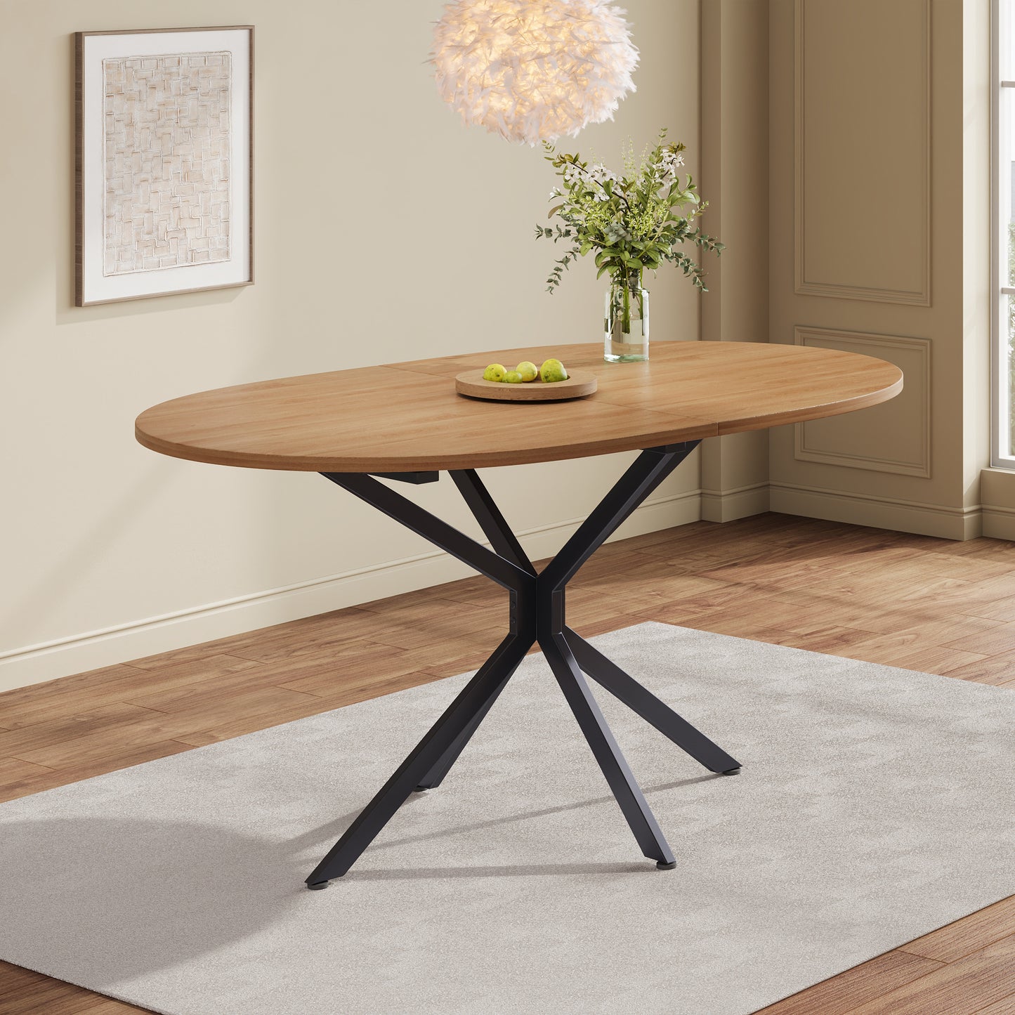 BTM Modern Dining Table 120 x 80 x 75.5 cm Oval Dining Table with Metal Legs, for 4-6 People, Sturdy Kitchen Table