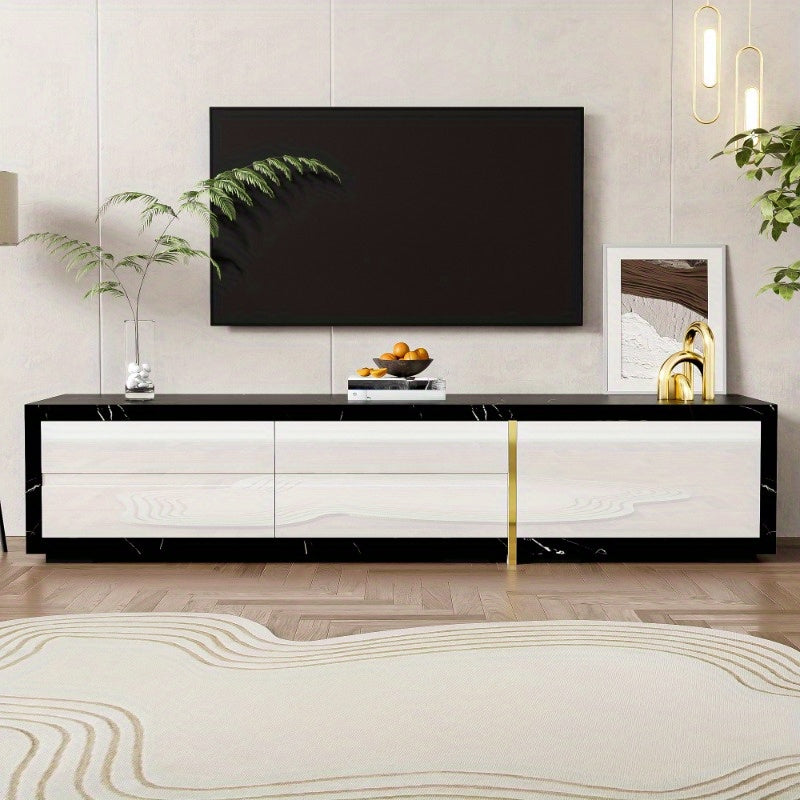 Moderne TV Meubel – TV Kast – TV Dressoir – Mediameubel – TV Schap – Verstelbare Lengte 140-260 cm – Zwart Marmer Look Met Gouden Accenten