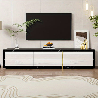 Moderne TV Meubel – TV Kast – TV Dressoir – Mediameubel – TV Schap – Verstelbare Lengte 140-260 cm – Zwart Marmer Look Met Gouden Accenten
