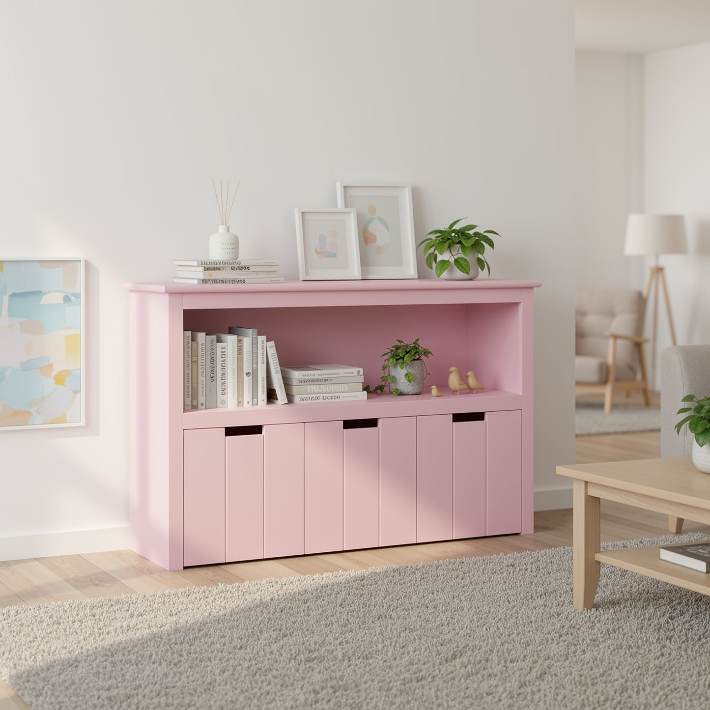 Rolkast – Opbergkast – Ladeblok – Mobiele Kast – Opbergmeubel – 3 Lades – Houten Constructie – Geruisloze Wieltjes – Roze