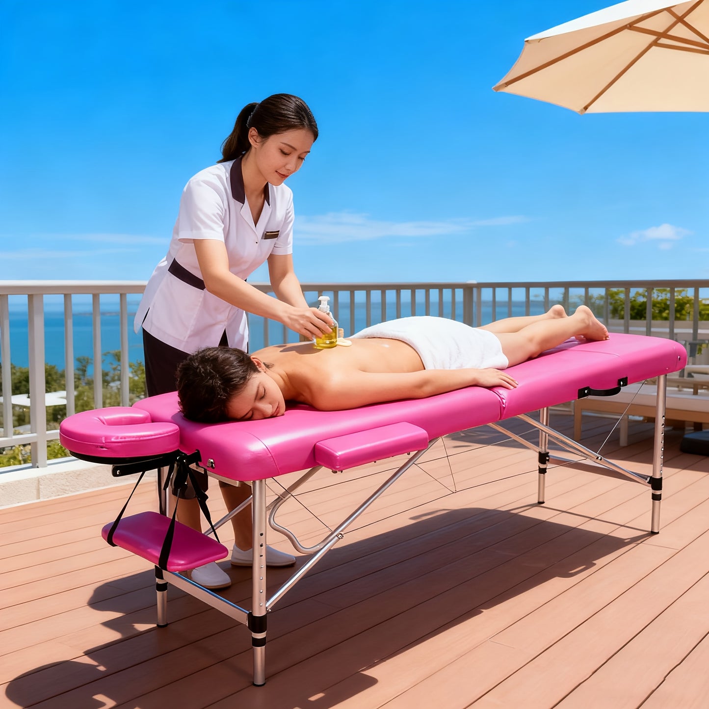 Foldable Professional Massage Bed with Headrest, Side Bolsters And Storage Shelf, Supporting Up to 130kg. Portable Spa Salon Bed Featuring Facial Support And Breathable Design. Portable Heavy-duty Massage Bed, Beauty Bed, Lig
