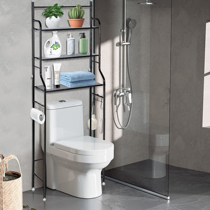 Toiletkastje – Badkamerkastje – WC Kastje – Opbergkast – Toiletmeubel – Zwart Metalen Frame – 165x55x26 cm – 3 Ruime Planken