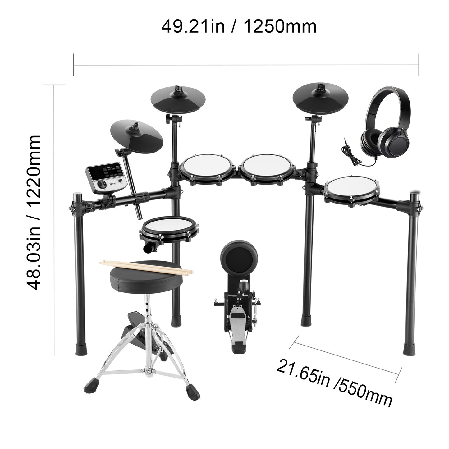 Elektronische Drumstel – Elektrisch Drumstel – Elektronisch Drumset – Digitale Drumkit – E-Drum – 480 Geluiden – 32 Drumkits – Verstelbare Drumkruk – Dual-Trigger Snaredrum