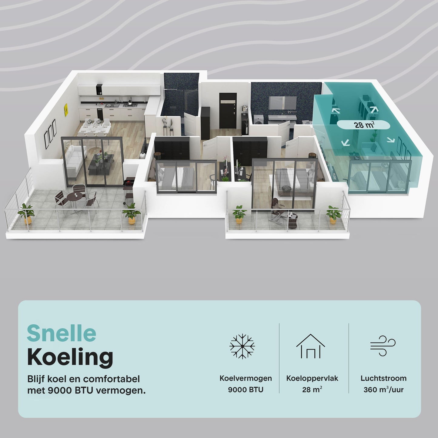 Airconditioner – Mobiele Airco – Draagbare Airconditioner – 3-in-1 Airco – Ontvochtiger – 9.000 BTU Koeling – Inclusief Afstandsbediening en Raamafdichtingskit