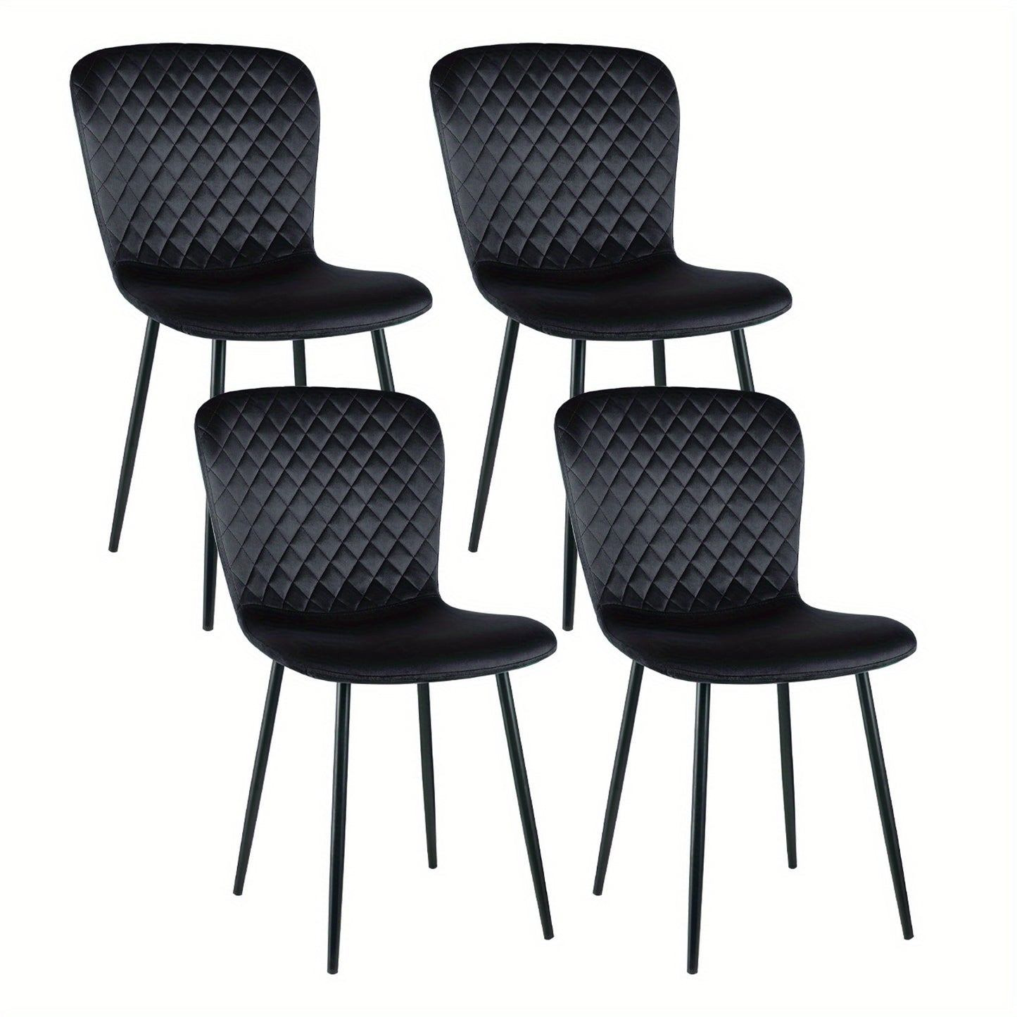 Eetkamerstoel – Stoel – Kuipstoel – Bureaustoel – Woonkamerstoel – Set van 4 – Zwarte Velvet Bekleding – Met Metalen Onderstel – Afm. 86x58x45 cm