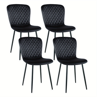 Eetkamerstoel – Stoel – Kuipstoel – Bureaustoel – Woonkamerstoel – Set van 4 – Zwarte Velvet Bekleding – Met Metalen Onderstel – Afm. 86x58x45 cm