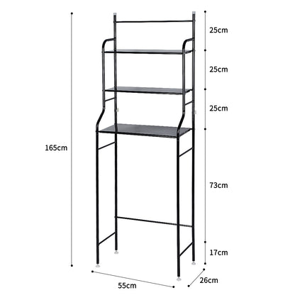 Opbergrek Badkamer – Badkamerkast – Toiletkast – Opbergkast – Rek Voor Boven Toilet – Zwart – 3-laags – 55 x 26 x 165 cm – Metalen Frame – Ruimtebesparend Design