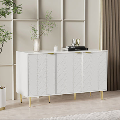 Dressoir – Ladekast – Opbergkast – Buffetkast – Kast – Modern Design – 127x45x75 cm – MDF Hout – Goudkleurige Accenten – Witte Afwerking – 6 Compartimenten – Afgeronde Hoeken