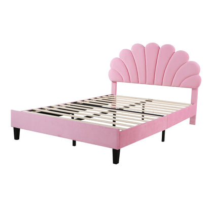 Tweepersoonsbed – Gestoffeerd Bed – Bedframe – Slaapbank – Opbergbed – 140x200 cm – Bloemvormig Hoofdbord – Zachte Velvet Bekleding