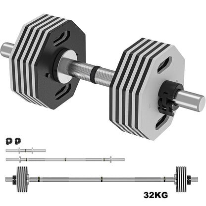 Verstelbare Halterset – Dumbbell Set – Krachttraining Gewichten – Curlstang – Rechte Stang – 32 kg Totaalgewicht – Robuust Stalen Design