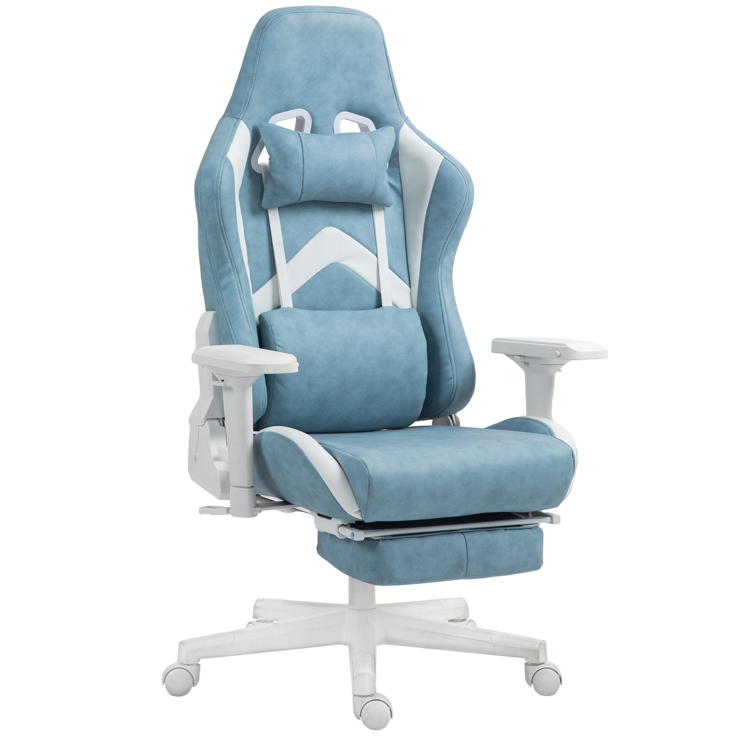 Gamingstoel – Gamestoel – Gaming Chair – Game Stoel – Bureaustoel – Ergonomisch – Verstelbaar – Kunstleer – Met Voetsteun – 150° Kantelbaar – Blauw – 360° Draaibaar – Armleuningen Verstelbaar