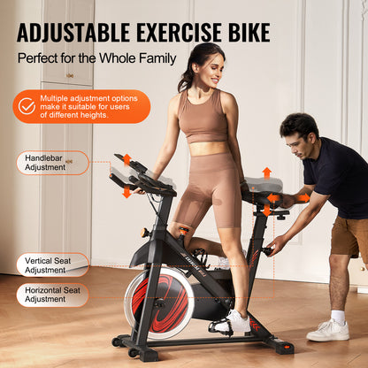 Hometrainer – Fitnessfiets – Indoor Bike – Fietsapparaat – Spinningfiets – Magnetische Weerstand – 16 kg Vliegwiel – Verstelbaar Comfortabel Zadel – Zwart Oranje