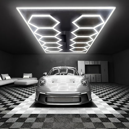 Hexagonale LED-plafondlamp – LED plafondverlichting – Garage lamp – Werkplaats verlichting – Hexagon lamp 10-vak – 485W 48.520 lumen – Daglichtkleur 6500K