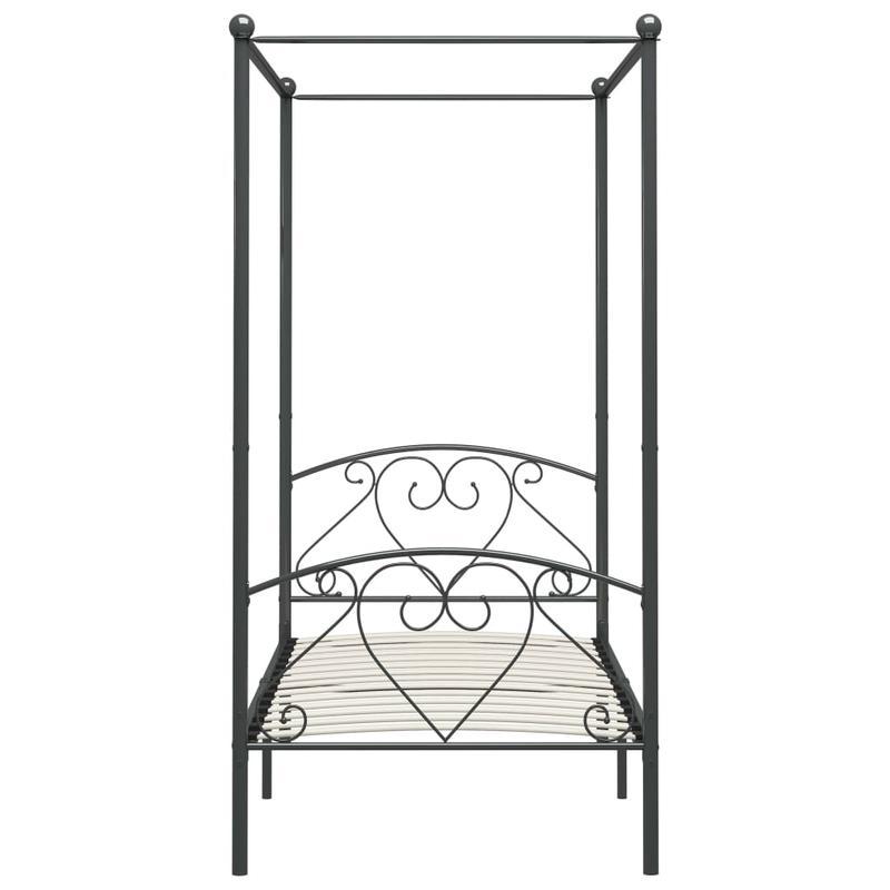 Sturdy Metal Canopy Bed Frame with Scrollwork Design, 89.92cm x 201.93cm, Grey - Elegant and Durable for Modern Bedrooms, Easy Assembly, Mattress Not Included