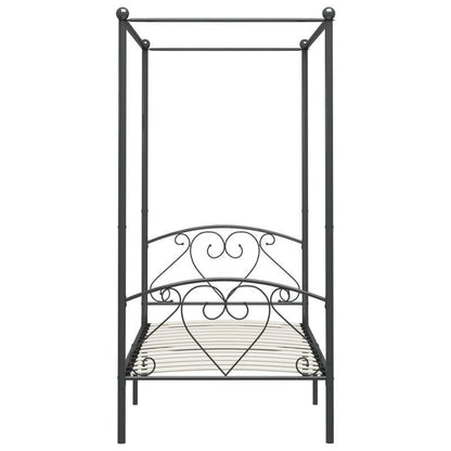 Sturdy Metal Canopy Bed Frame with Scrollwork Design, 89.92cm x 201.93cm, Grey - Elegant and Durable for Modern Bedrooms, Easy Assembly, Mattress Not Included
