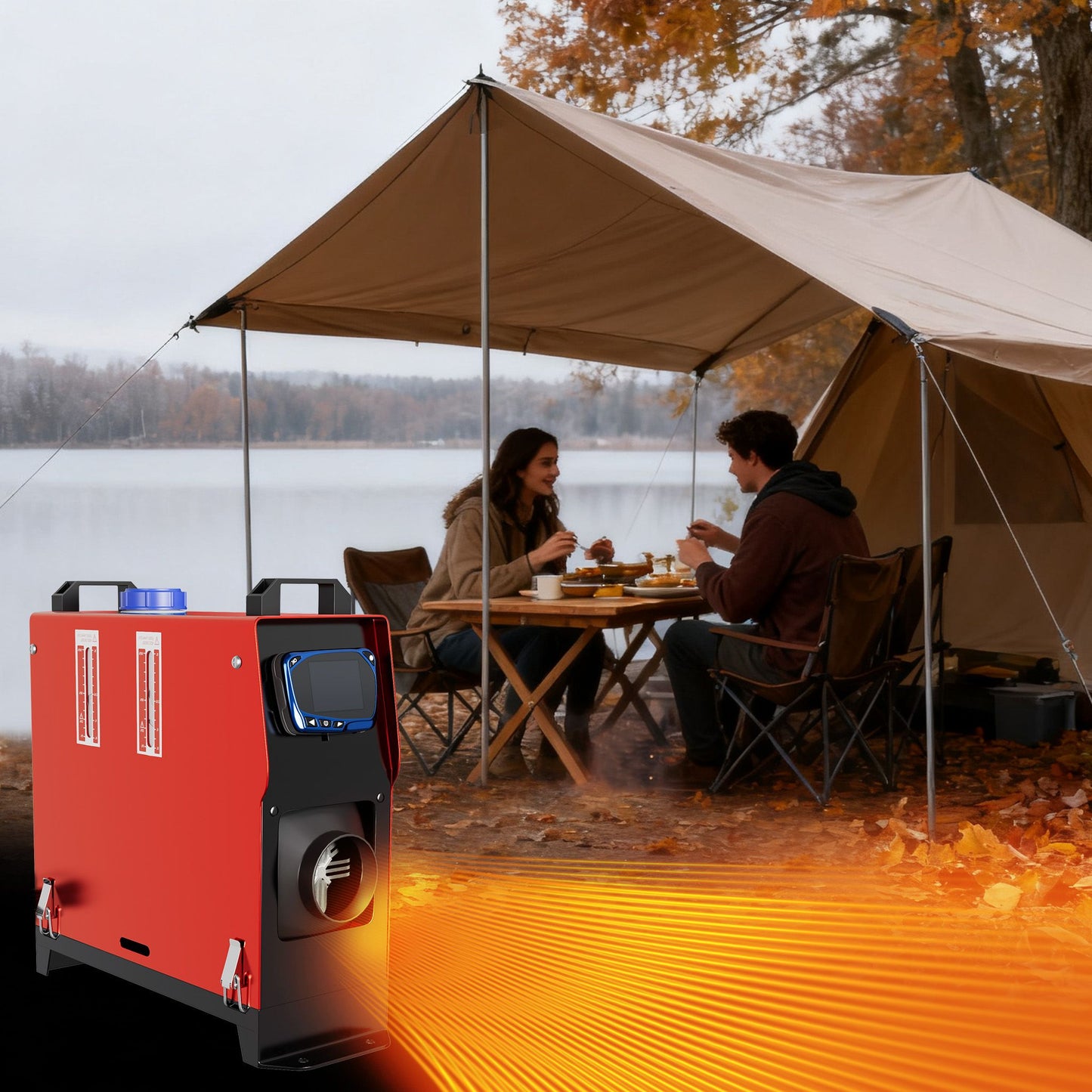 12V Diesel Luchtverwarmer – Diesel Air Heater – Dieselverwarming – Parkeerverwarmer – Camper Heater – 8 kW Vermogen – LCD Afstandsbediening Rood