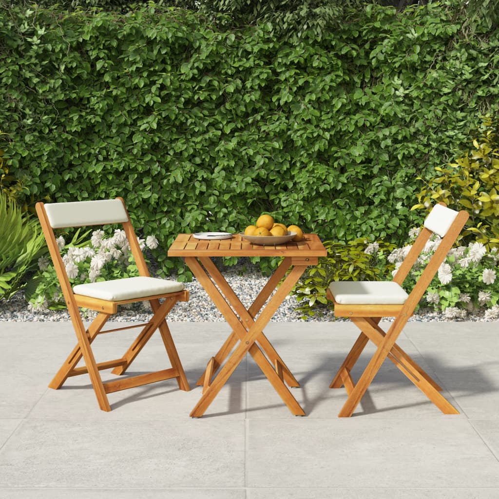 Bistroset – Bistrosets – Tuinset – Tuinmeubelen – Balkonset – Inklapbaar – Massief Acaciahout – Compact Bruin met Crème Kussens