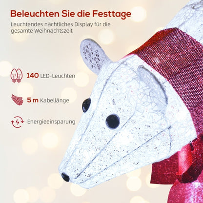 Kerstfiguur Polarbeer – IJsbeer Decoratie – Winterfiguur – Kerstdecor – Duo Set – LED Verlichting – Timerfunctie – Weerbestendig – Batterij Operatie – Zelfstaand – Met Rode Strik