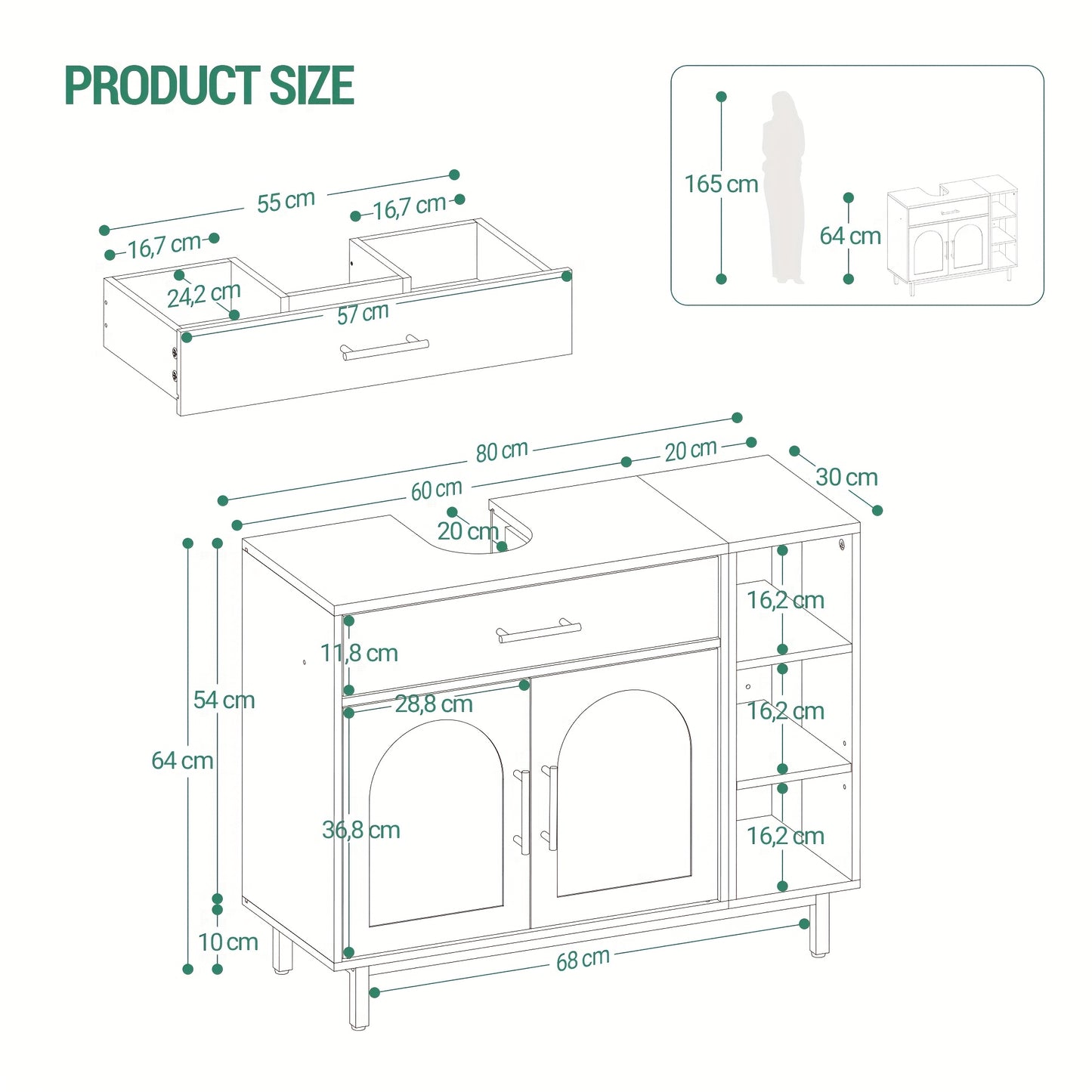 Badkamerkast – Badkamermeubel – Wastafelmeubel – Opbergkast – Toiletkast – Wit MDF Hout – Verstelbare Planken & Wisselbare Montagezijde