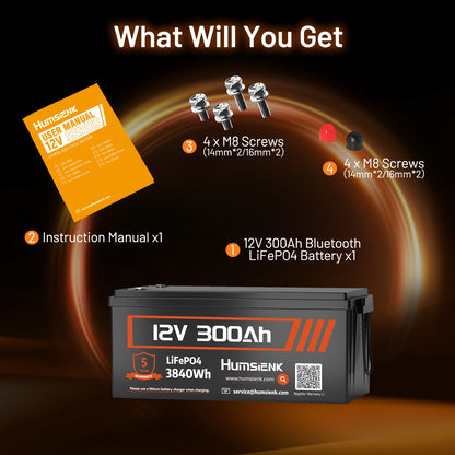 LiFePO4 Accu – Lithium Batterij – Bootaccu – Camper Accu – Zonnepaneel Accu – 12V 300Ah – Ingebouwde 100A BMS – 15000+ Cyclus Levensduur