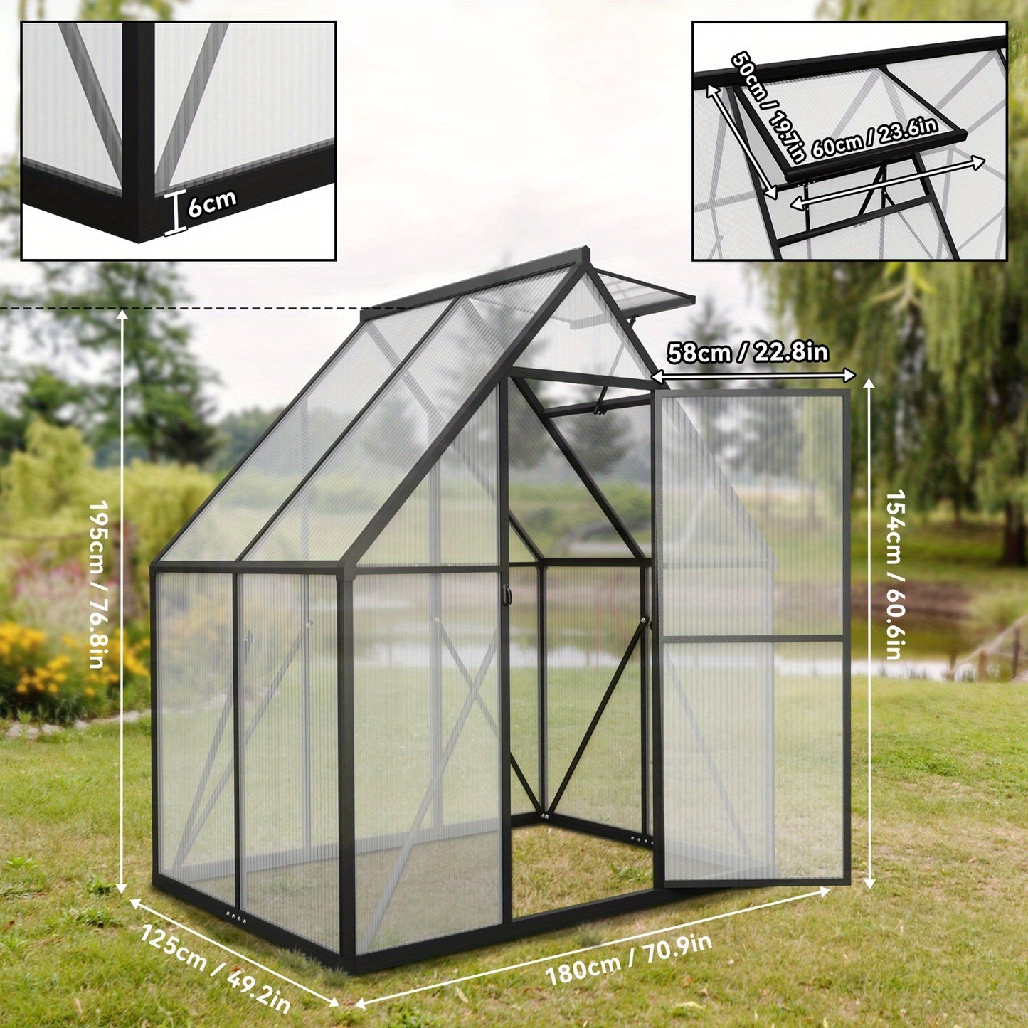 Walk-In Kas – Tuinkas – Kasje – Tomatenkas – Plantenkas – Aluminium Frame – Verstevigde Fundering – Dakraam En Deur – 125x180x195 cm
