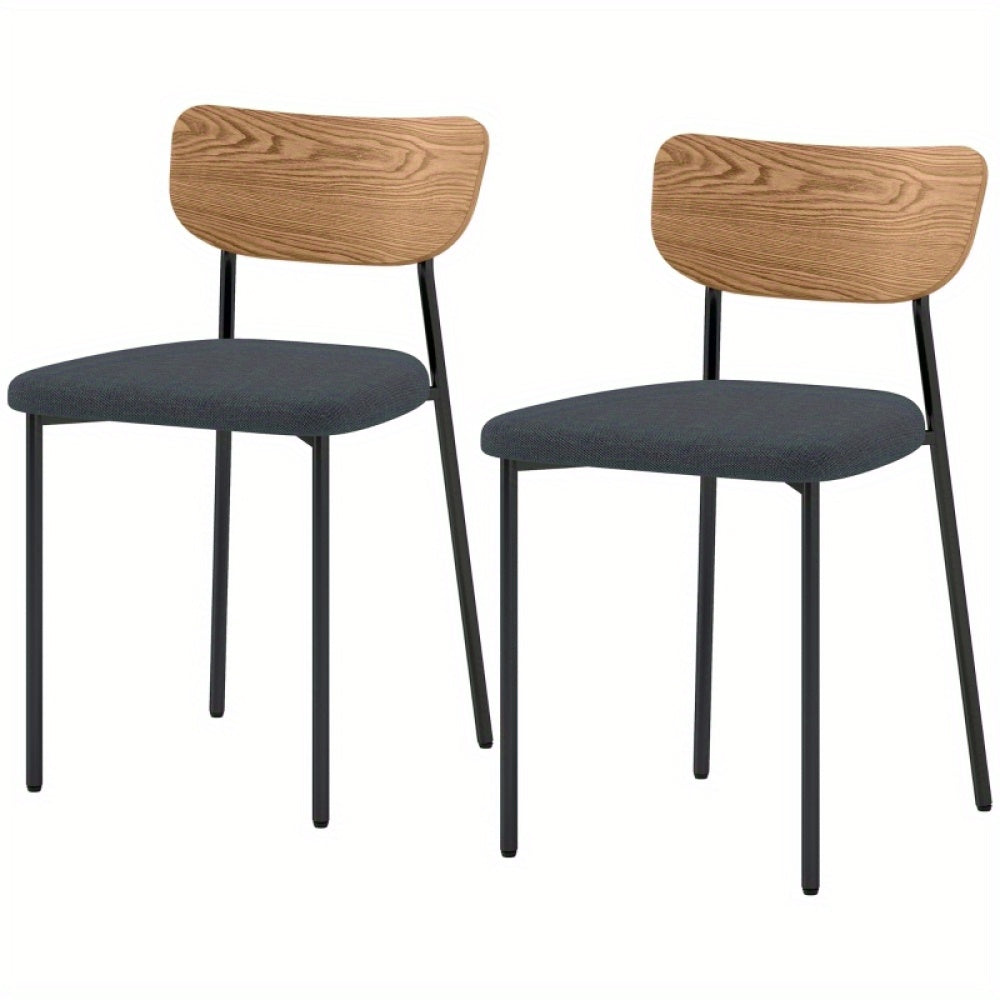 Eetkamerstoelen – Keukenstoelen – Stoelen – Eetkamerstoelen Set – Kuipstoelen – Armloze Stijl – Stalen Poten – Linnen Look Bekleding – Comfortabele Rugleuning – Set van 2 – Grijs