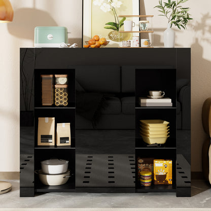 Dressoir – Opbergkast – Buffetkast – Ladekast – Wandkast – Modern Zwart – Glazen Deuren – Compact Design 95x35x83 cm – Duurzaam Zonder Elektriciteit