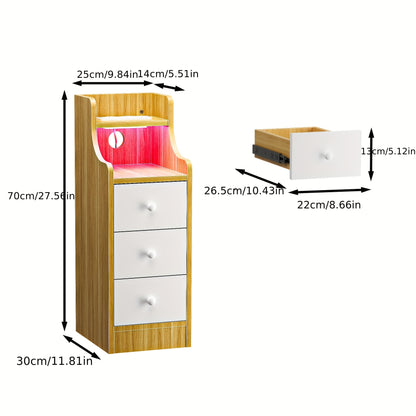 Nachtkastje – Nachtkastjes – Bijzettafel – Ladekast – Smal Kastje – Smal Wit Nachtkastje – 3 Lades & Open Vak – Compact 70 cm Hoog
