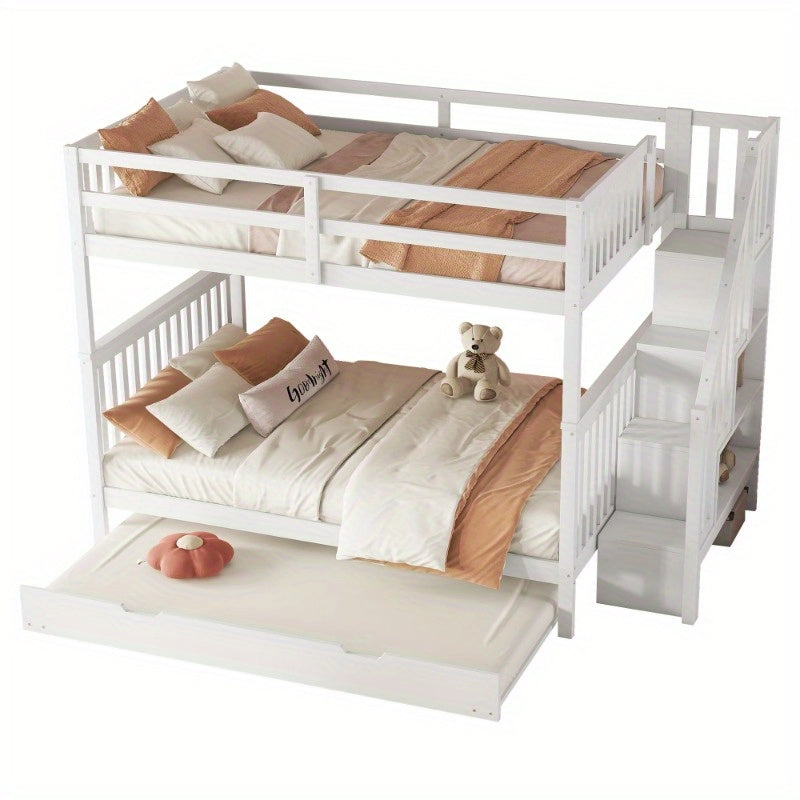 Hoogslaper – Stapelbed – Kinderbed – Eenpersoonsbed – Bed met onderschuifbed – 140x200 cm – Met trap en opbergrekken – Veiligheidsleuningen – EN747-1 gecertificeerd