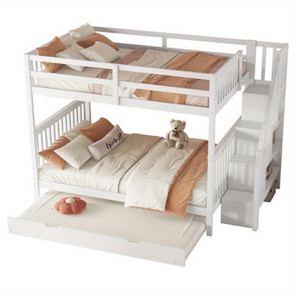 Hoogslaper – Stapelbed – Kinderbed – Eenpersoonsbed – Bed met onderschuifbed – 140x200 cm – Met trap en opbergrekken – Veiligheidsleuningen – EN747-1 gecertificeerd