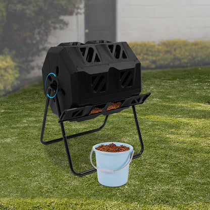 Heavy-Duty Compostbak – Composthoop, Compostvat, Tuincomposteerder, Compostton – Zwart, 133 L – Dubbele Kamers, Weerbestendig Kunststof