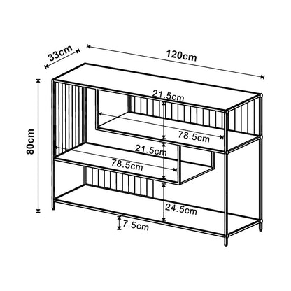 Sidetable – Consoletafel – Wandtafel – Haltafel – Dressoir – Zwart Metaal – 120x33x80 cm – Met 3 Open Planken