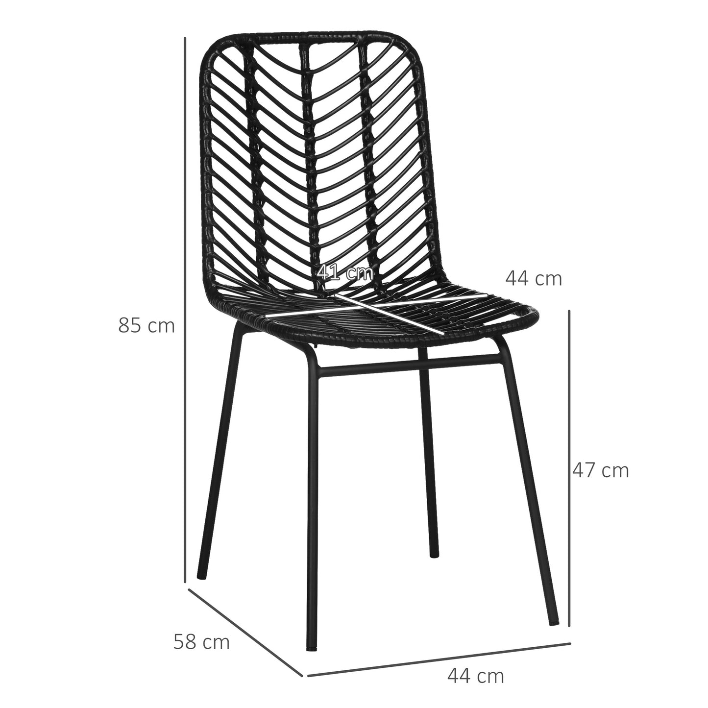 Eetkamerstoelen – Stoelen – Keukenstoelen – Design Stoelen – Zwarte Stoelen – Bohemian Design – Gevlochten Imitatie Rattan – Metaal Onderstel – Set Van 2 – Comfortabel & Stevig