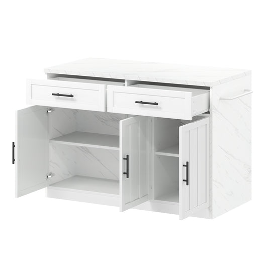 Keukenunit – Keukeneiland – Keukenkast – Werkbank – Ontbijtbar – Compact Model Wit – Marmerlook Werkblad – Veel Opbergruimte